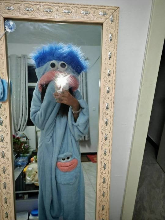 Customer mirror photo in the sky blue Silly Onesie